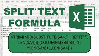 How to split text using a formula in excel