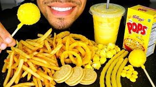 ASMR YELLOW FOOD COLOR ONLY MUKBANG MCDONALD'S FRIES STARBUCKS DRINK TWIZZLERS POPCORN CAKE POP