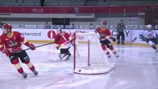 Evgeny Grachyov blasts a puck through the net