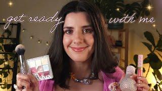 ASMR get ready with me in 10 minutes  (pretty and pink makeup)