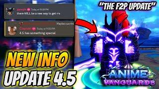 *NEW* Info For Anime Vanguards Update 4.5 Insane F2P Changes?