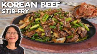 Korean Stir-Fried Beef on Hot Plate - Tip : Use kiwi in the marinade to tenderize the meat