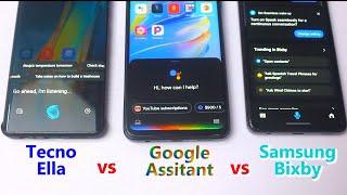 Tecno Ella Voice Assistant vs Google Assistant vs Samsung Bixby