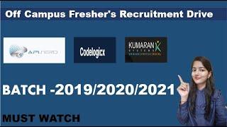 Off Campus Fresher's Recruitment Drive || Batch - 2019/2020/2021 || Must Watch