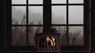 Rain on window - crackling fire and misty atmosphere for sleep, study, relax