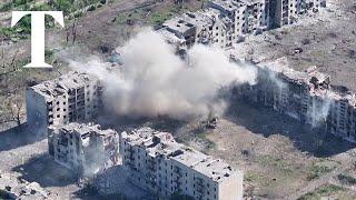 Drone footage shows destroyed buildings in Chasiv Yar