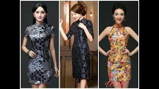 Beautiful Chinese Neck Designs/Floral Brocade Dresses 2017-2018