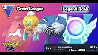 Deus goes to Leaderboard in Go Battle League for Great League at Legend Rank, Season20,in Pokémon Go