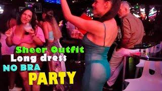  NO BRA Sheer long dress dancing in night club [2023]