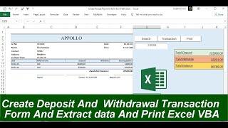 Create Deposit And withdrawal Transaction form Multipage Excel VBA
