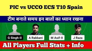 PIC vs UCCO Dream11 Prediction | PIC vs UCCO Dream11 Team | PIC vs UCCO ECS T10 Spain | PIC vs UCCO