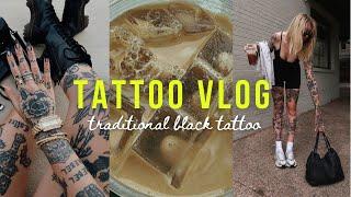 TATTOO VLOG | Come get a big traditional black work leg tattoo with me!