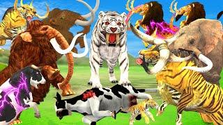 3 Giant Tiger Lion vs 3 Zombie Cow Bull vs 3 Monster Lion Mammoth Attack Cow Saved By Woolly Mammoth