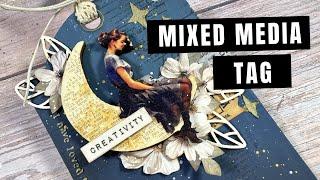 mixed media tag | girl on moon