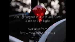 Andys Computer Solutions - USB Rechargeable LED & Laser Rear  3-mode Bike Ligh