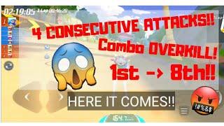 HILARIOUS!!  1st to 8th NEAR FINISH LINE!! 4 consecutive attacks... - KartRider Rush+ with Zards