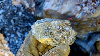 Removing High Grade Chalcopyrite, Bornite, Pyrite Chunks From A Large Quartz Vein!