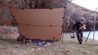 Solo Camping  on a River - Bushcraft  Autumn Trip