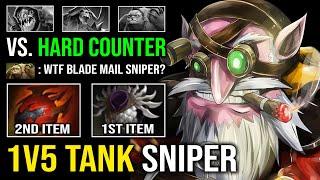 WTF 1V5 TANK SNIPER First Item Blade Mail + Heart Unkillable Knockback Against Hard Counter Dota 2