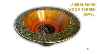 Woodturning - Airbrushing and string draw painting on poplar wood bowl