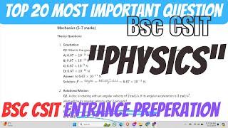 "Top 20 Must-Know Physics Questions (with solution) for BSc CSIT Entrance | Crack Your Exam!"