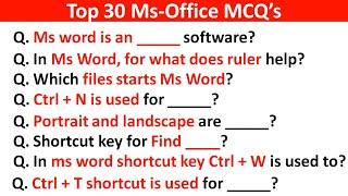 Top 30 Ms Office MCQ's ( Multiple Choice Questions ) | Ms Word mcq | Mcq Question of Ms Office