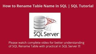 (#15) How to Rename Table Name in SQL | SQL Rename Table | SQL Tutorial