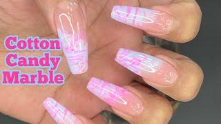 How to apply full cover gel tips + easy nail art cotton candy marble