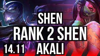 SHEN vs AKALI (TOP) | Rank 2 Shen, 4/0/10, 1200+ games | NA Challenger | 14.11