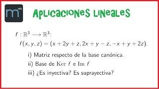 Aplicaciones lineales, matriz base canónica, nucleo Kerf, imagen imf, inyectiva, suprayectiva