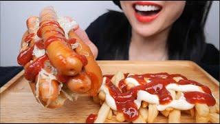 TRIPLE JAPANESE HOT DONGS + SLIME DESSERT (ASMR EATING SOUNDS) LIGHT WHISPERS | SAS-ASMR