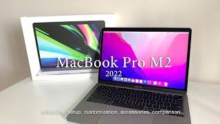 MacBook Pro 2022 M2 13” aesthetic unboxing | setup, customization, accessories, comparison