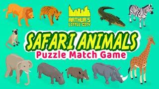 Learn Safari Animal Names for Kids  | Puzzle Match Game | Lion, Giraffe, Hippo, Elephant, Zebra