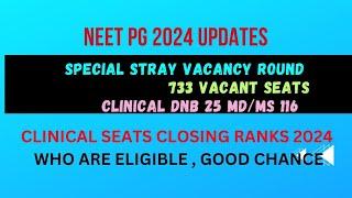 NEET PG 2024 : Special Stray Vacancy 733 II Clinical DNB 25 MD/MS 116 #neetpg2024latestupdates