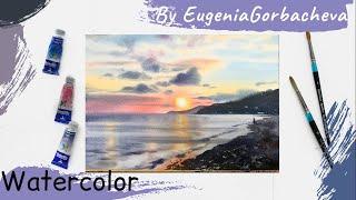 Sea in watercolor | Painting Seaside | Real Time Process | Eugenia Gorbacheva