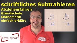 Minus - schriftliches Subtrahieren (Abziehverfahren) | Mathematik einfach erklärt | Lehrerschmidt