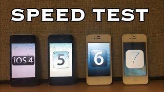 iPhone 4 iOS 4 VS iOS 5 VS iOS 6 VS iOS 7 Speed Test