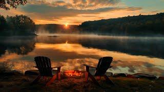 Cozy Fire on Lake with Relaxing Sounds of water For Sleep ASMR [No Music] 