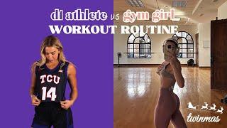 D1 ATHLETE WORKOUT ROUTINE VS GYM GIRL *training performance vs physique* TWINMAS 1