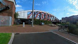 Walk to Old Trafford Stadium from Salford Quays in Greater Manchester. UK Walking Tour in 4K