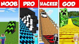 Minecraft Battle: NOOB vs PRO vs HACKER vs GOD: SUPER RAMP SPRINGBOARD BUILD CHALLENGE / Animation