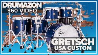 Gretsch USA Custom Drum Kit, Satin Blue Azure, 360 Rotation Video from Drumazon