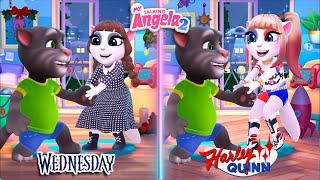  My Talking Angela 2 | Wednesday vs  Harley Quinn| new update | cosplay