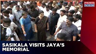V K Sasikala Visited The Memorial Of J Jayalalithaa At Marina Beach In Chennai | Times Now