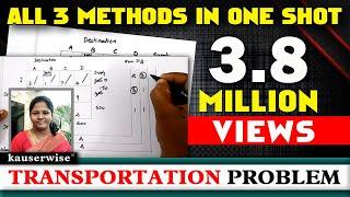 Transportation problem||vogel's approximation[VAM]|Northwest corner||Least cost | by Kauserwise