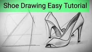 How to draw a High Heel Shoe easy step by step Heels Shoe drawing tutorial for beginners Art Video