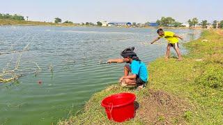 Best Hook Fishing 2024  || Traditional Two Boy Hunting Big Fish From Beautiful Nature | part - 2