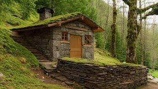 Bushcraft Warm Shelter. Bunker from Stone. Start to Finish