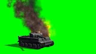 Tiger 1 Tank fires and gets a hit 1 - free green screen - free use