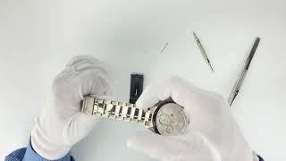 Инструкция по регулировке длины браслета наручных часов с помощью инструмента для снятия звеньев